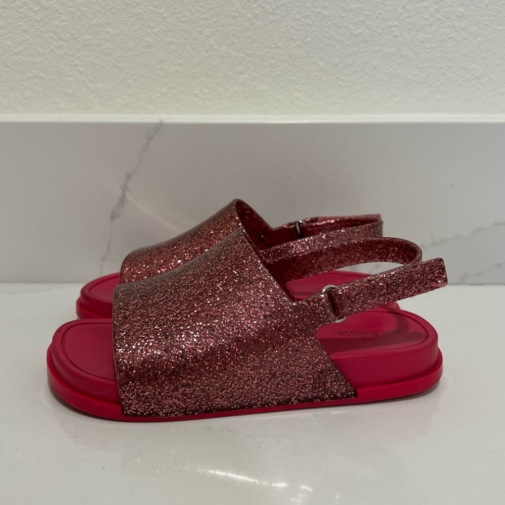 Mini Melissa Garnet Glitter Beach Slingback Open Toe Slide Sandals Size 10